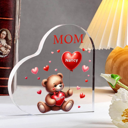 2 Names - Personalised Acrylic Heart Keepsake Custom Text Teddy Bear Balloon Ornaments Gifts for Grandma/Mother-Jessemade AU