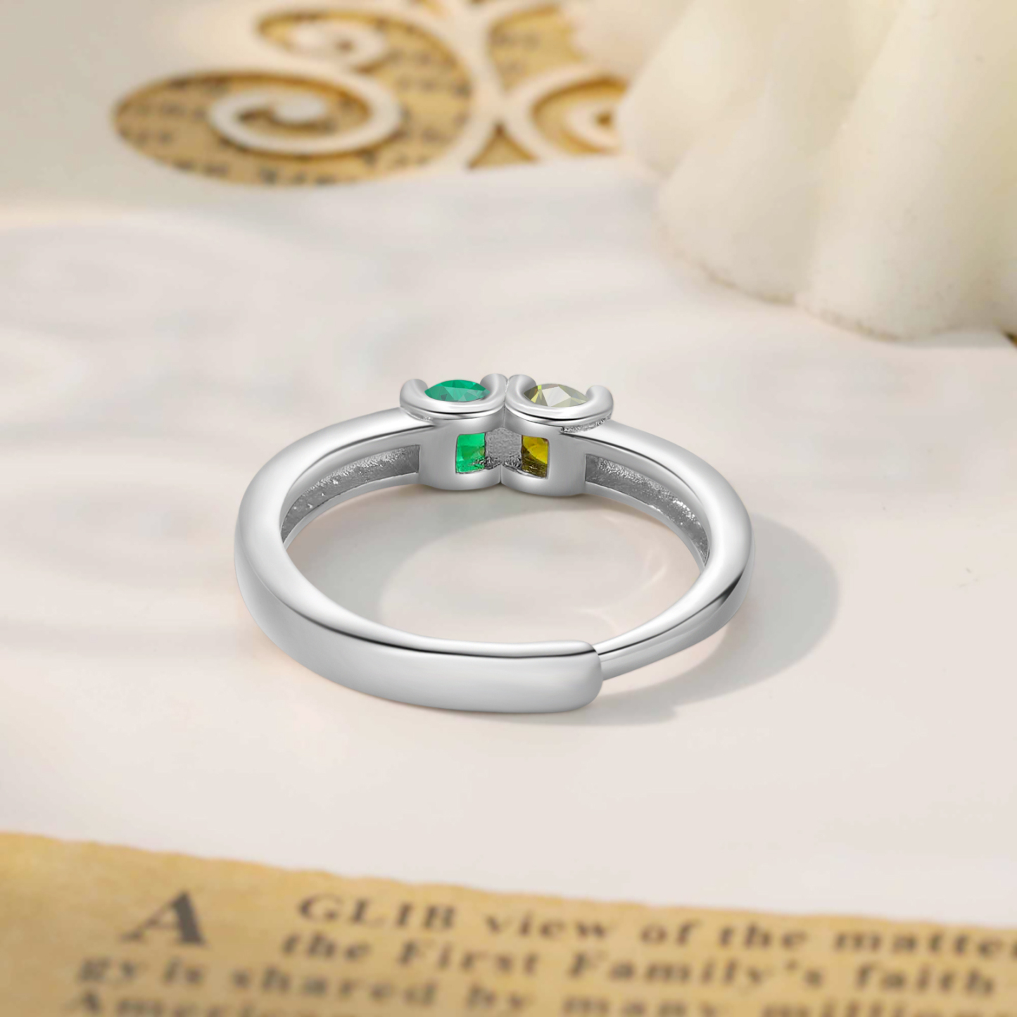 Personalised Women's Ring Customised 2 Birthstones Open Ring Birthday Gift for Women Girls-Jessemade AU