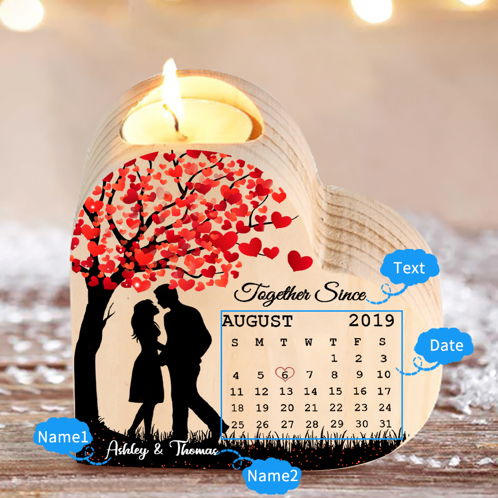 Wooden Couple Candle Holder Custom 2 Names & Date & Text Candlesticks Calendar Valentine's Day Gifts for Couples-Jessemade AU