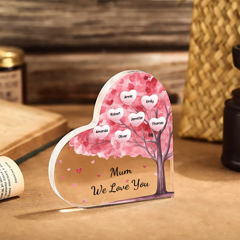 7 Names - Personalised Acrylic Heart Keepsake Custom Text Pink Tree Ornaments Gifts for Grandma/Mother-Jessemade AU