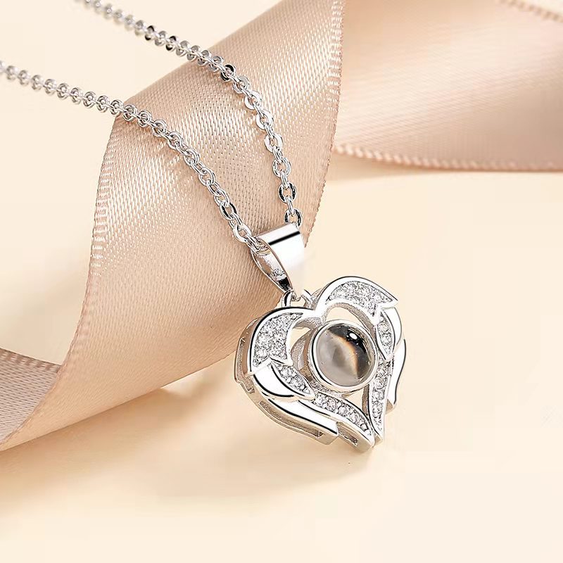 100 Languages Projection Necklace Engraved  " I LOVE YOU" Heart Wings Necklace Valentines Day Gifts For Her-Jessemade AU