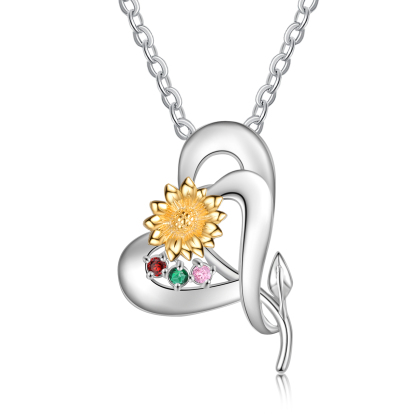 Personalised Sunflower Necklace With 3 Birthstones Engraved Names Necklace Gift For Women-Jessemade AU