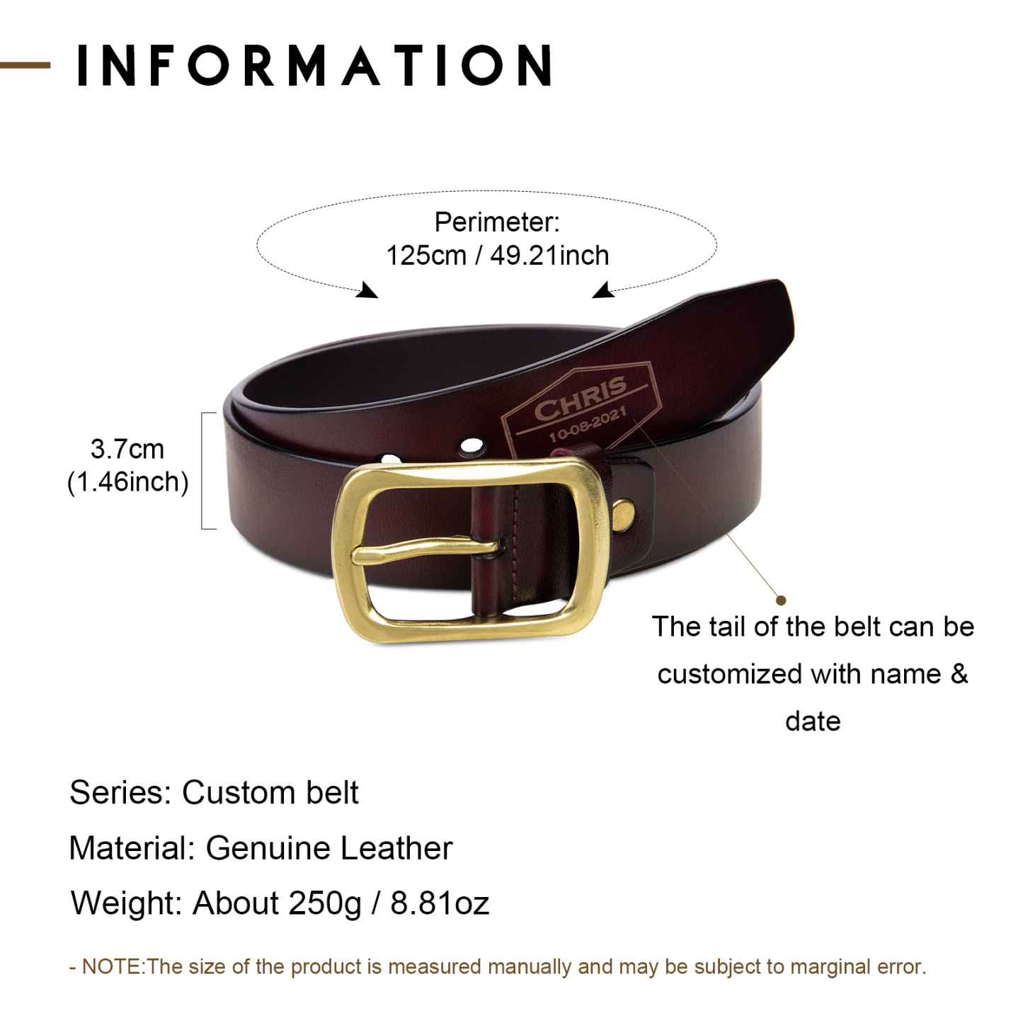 Personalised Genuine Leather Belt Engraved Names Men's Belt for Him-Jessemade AU