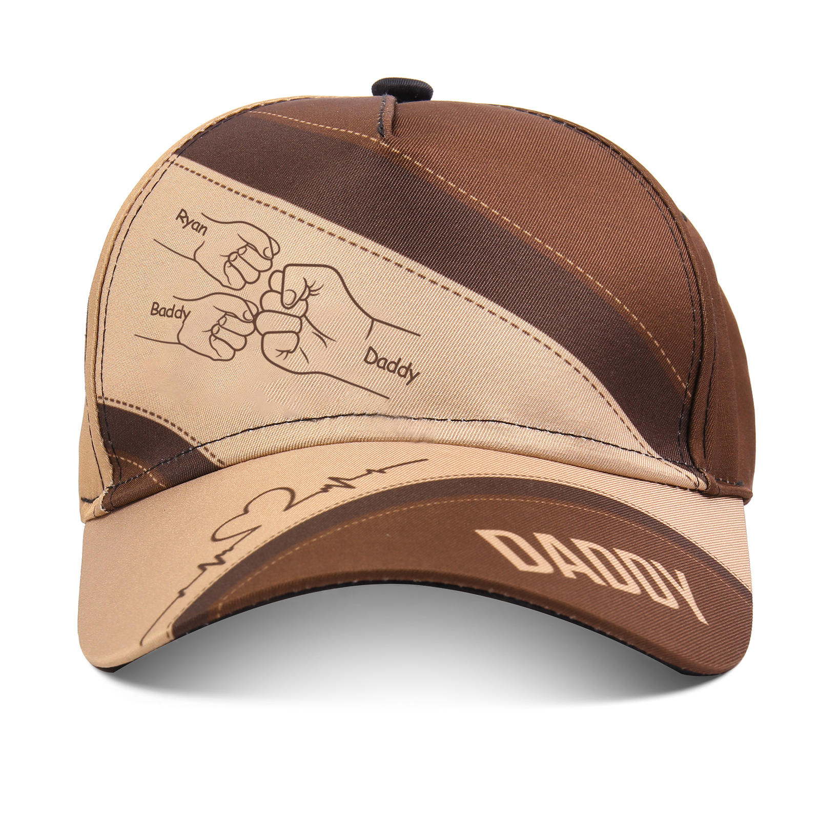 Personalised Fist Bump Classical Baseball Cap Custom 3 Names & 1 Text Snapback Adjustable Gift for Dad/Grandpa/Husband