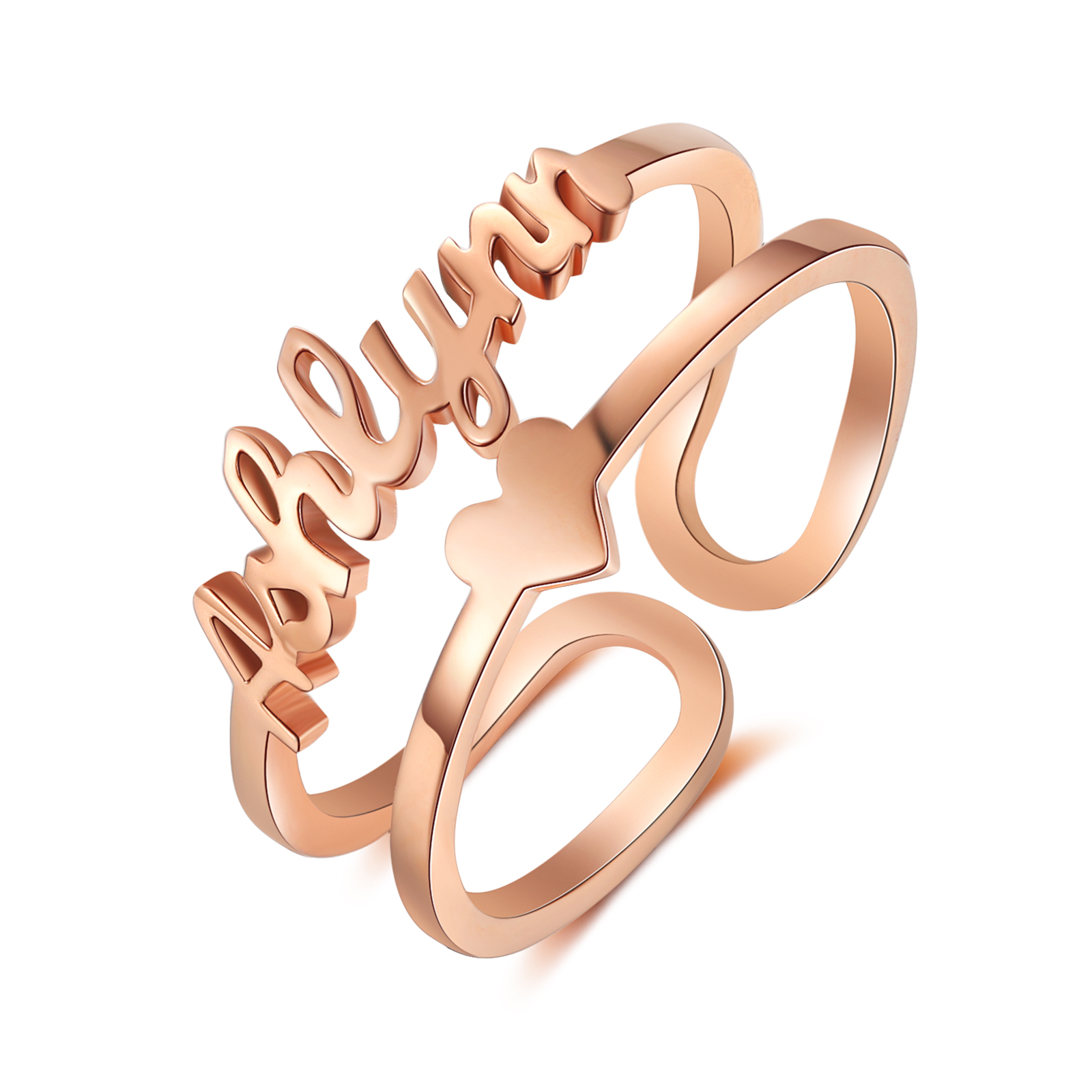 Heart Name Ring Personalised 1 Name Classic Rings for Her-Jessemade AU