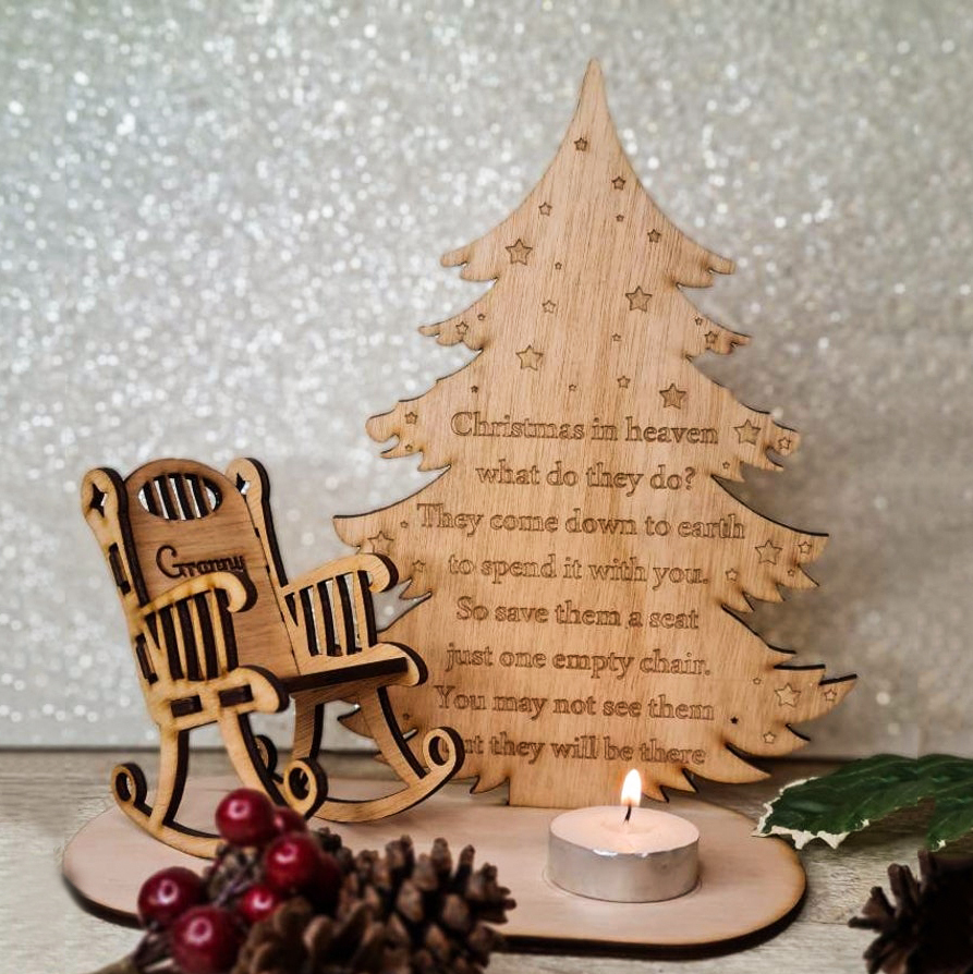 Personalised Christmas in Heaven Rocking Chair Ornament Memorial Tabletop Plaque-Jessemade AU