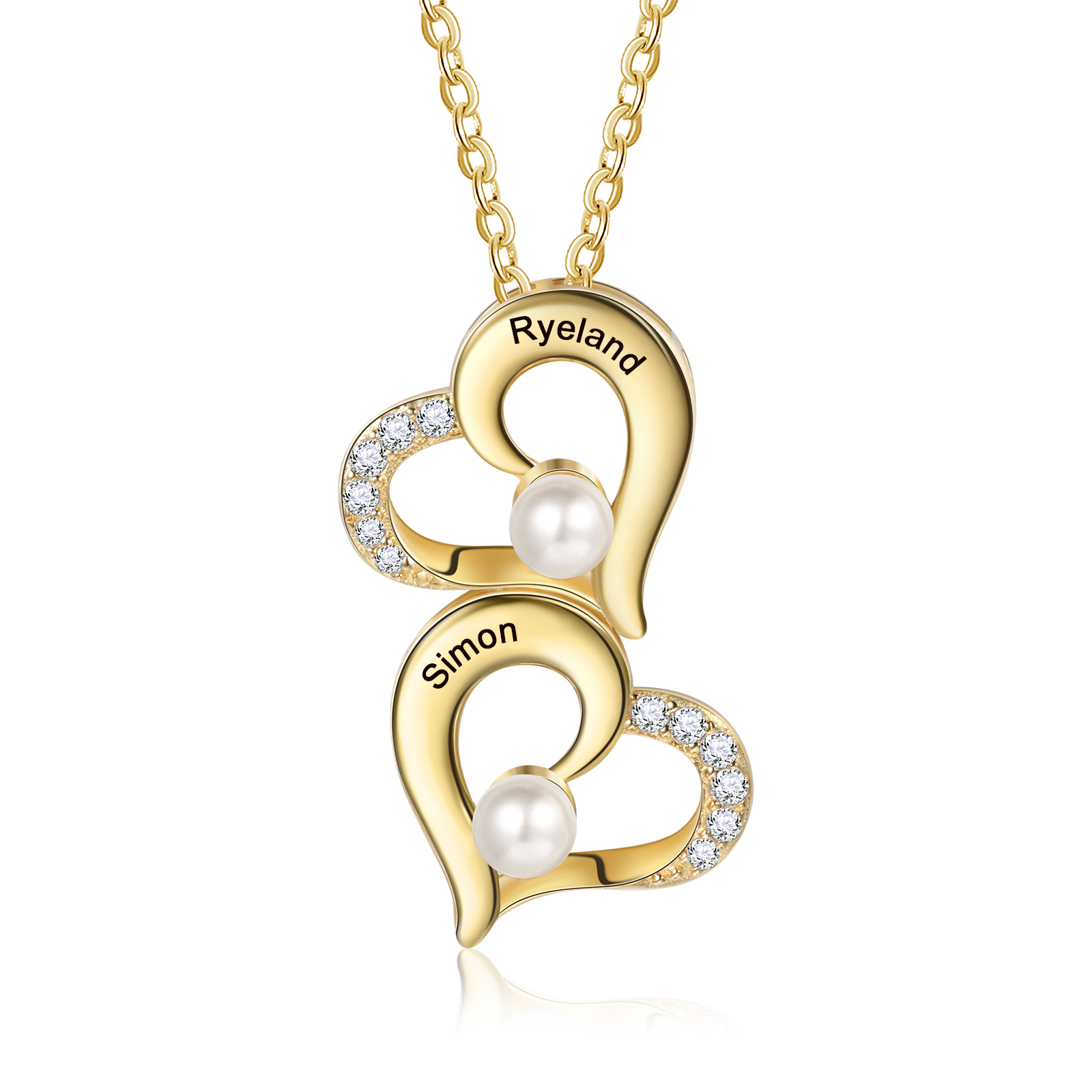 2 Names - Personalised Heart Shape Pendant Necklace Women's Customised Name Necklace Pearl Necklace Birthday Gift for Mother-Jessemade AU