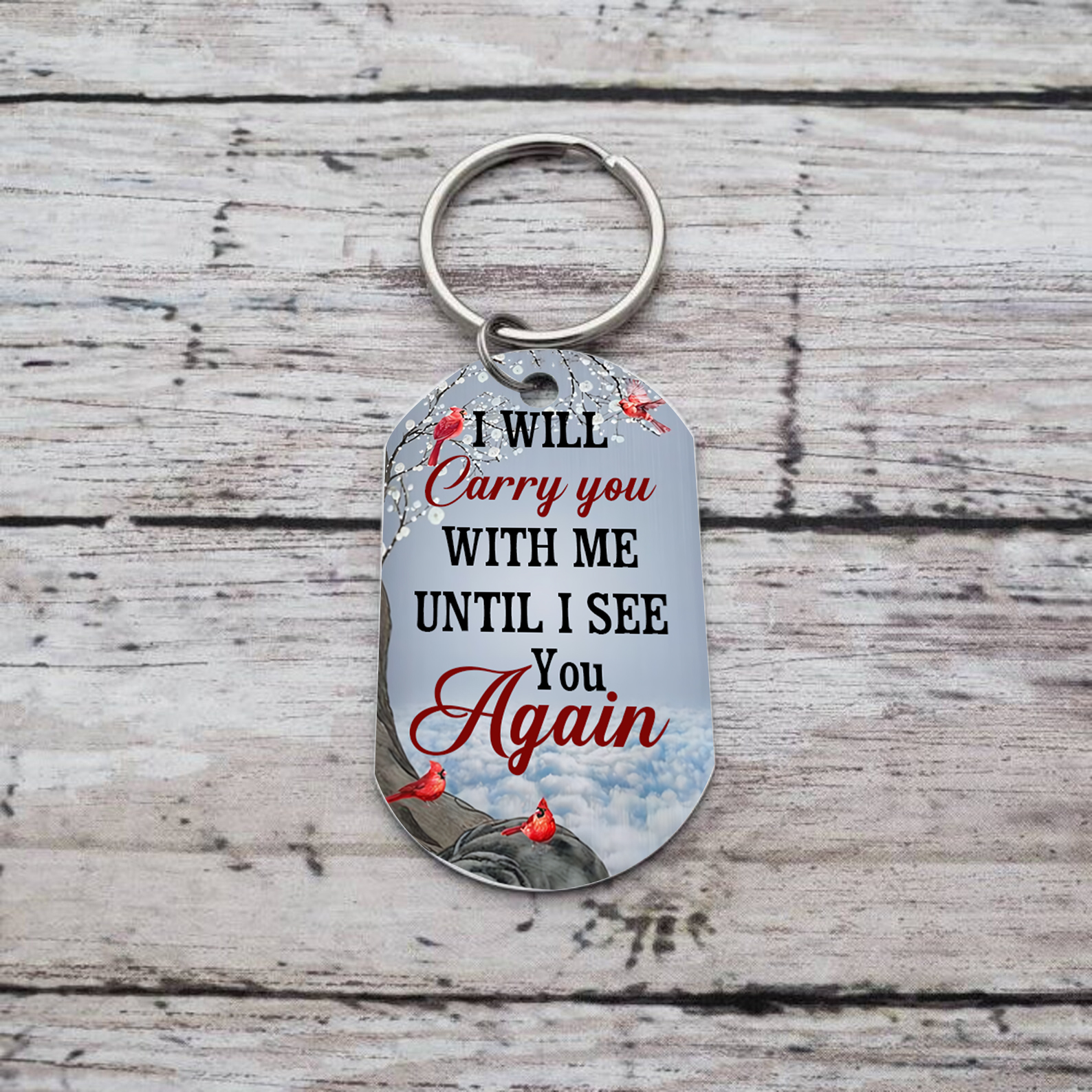 Cardinal Memorial Keychain Custom Photo Keyring Commemorate Deceased Loved Ones - I Will Carry You With Me Until I See You Again -Jessemade AU