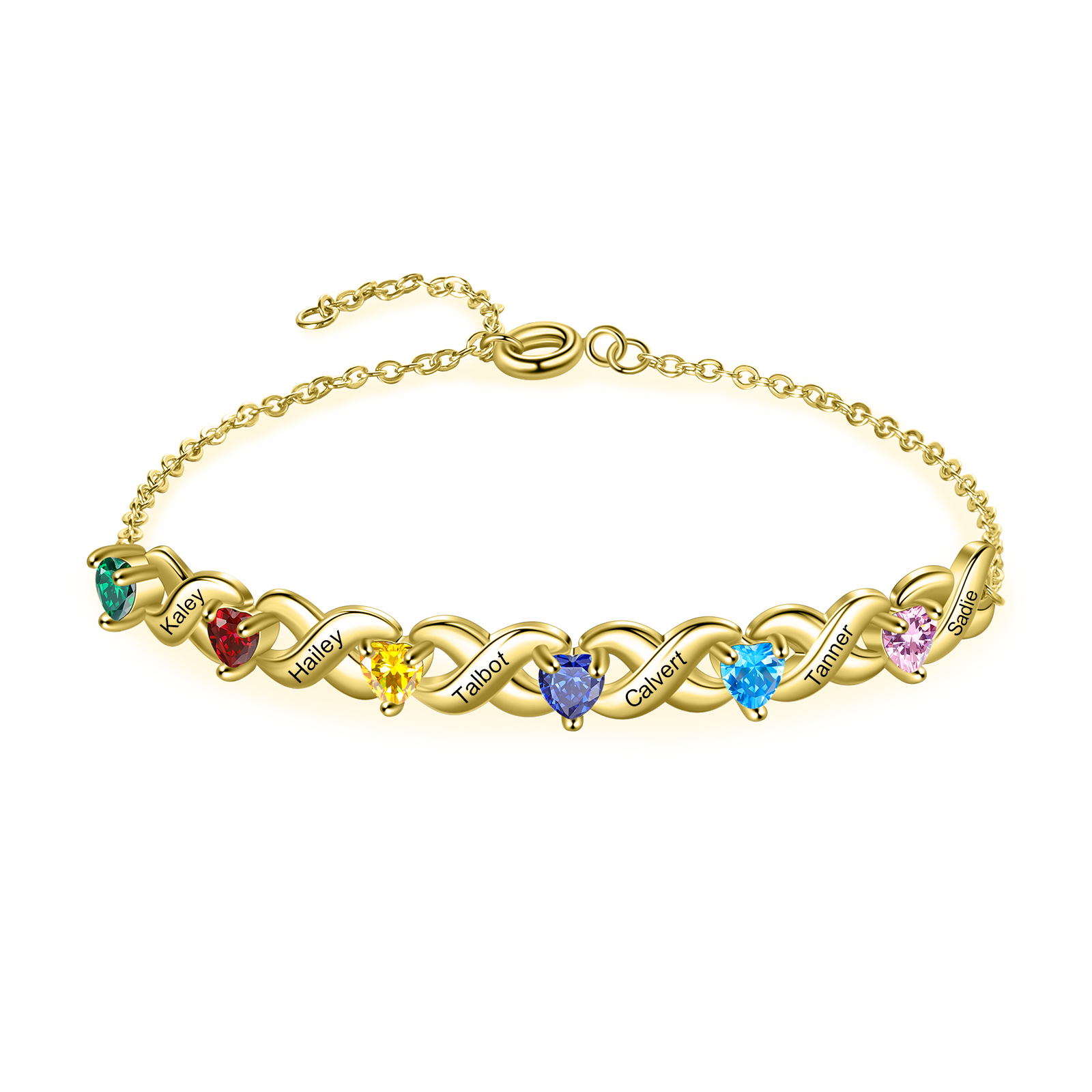 Family Custom Bracelet Heart Personalised with 6 Birthstones Gift Box Set-Jessemade AU