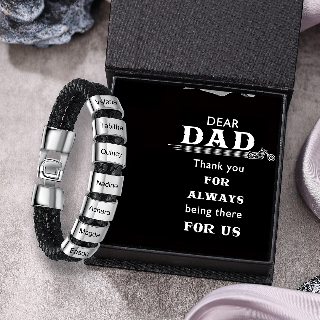 Men Leather Bracelet Personalised with 7 Beads Custom Two Layers Bracelet -Jessemade AU