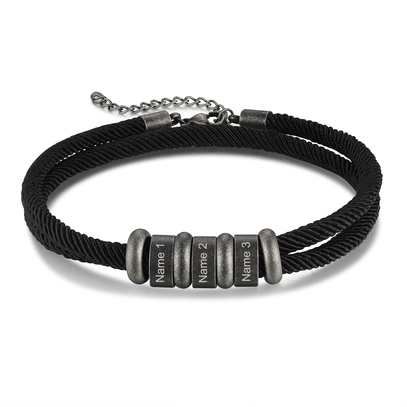 3 Names - Vintage Men's Bracelet Engraved Beads Stainless Steel Bracelet Two Layers Bracelet Personalised Gift for Him