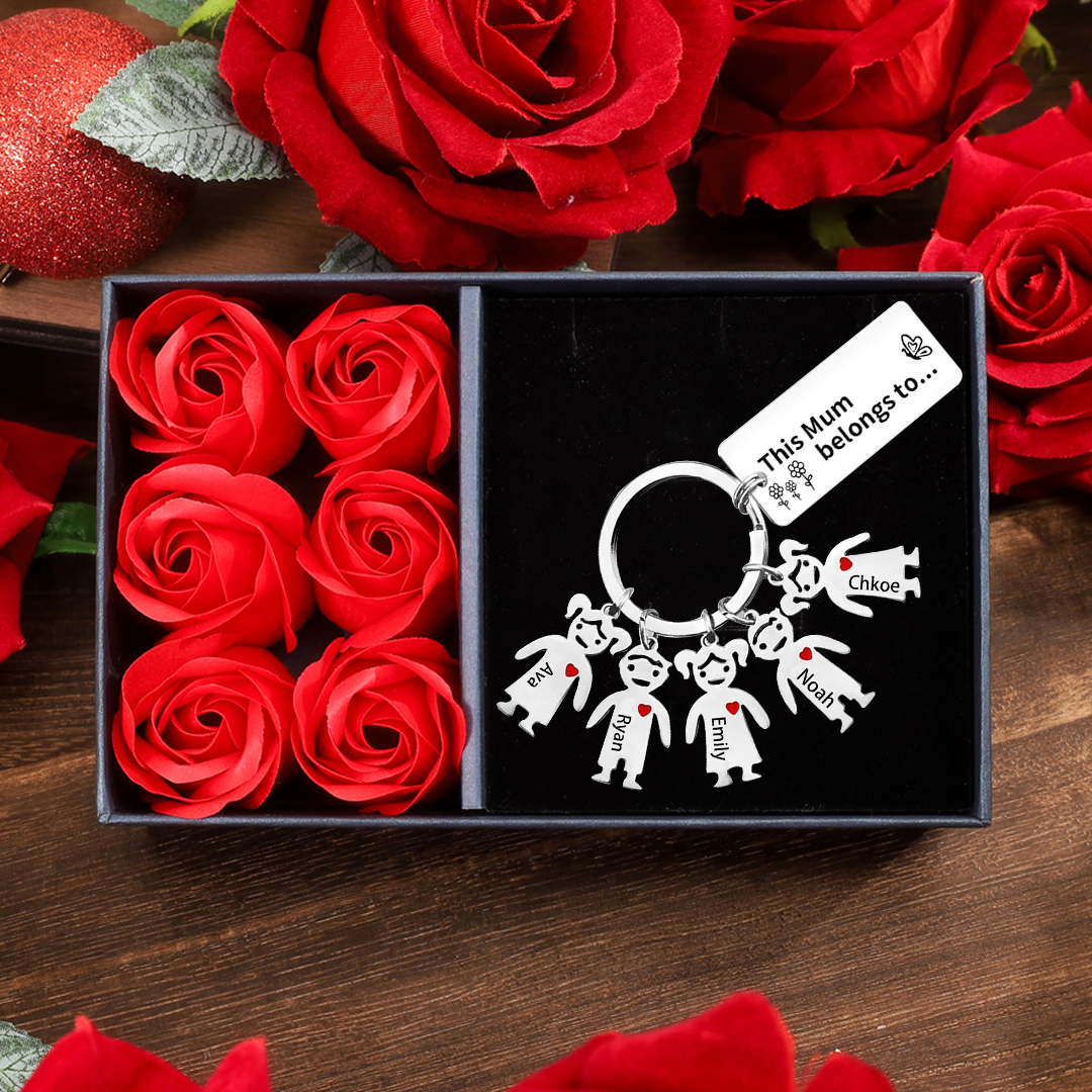 5 Names - Personalised Keychain with Kid Charms Engraved Names Keychain Mother's Day Gift for Mum/Nan-Jessemade AU