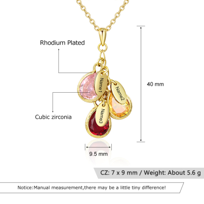 Personalised Leaf Necklace With 3 Birthstones Engraved Names Gift For Mother-Jessemade AU