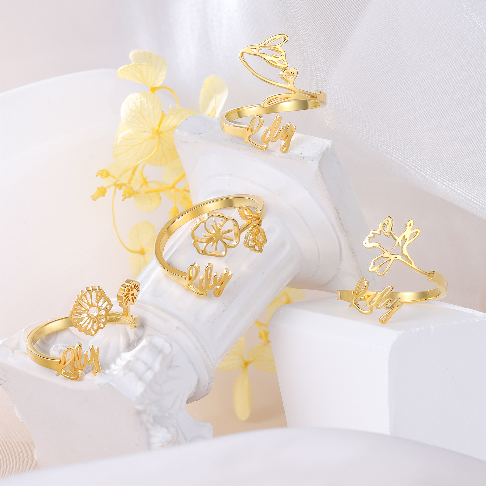 Personalised August Birth Flower Ring With Name Gifts For Her-Jessemade AU