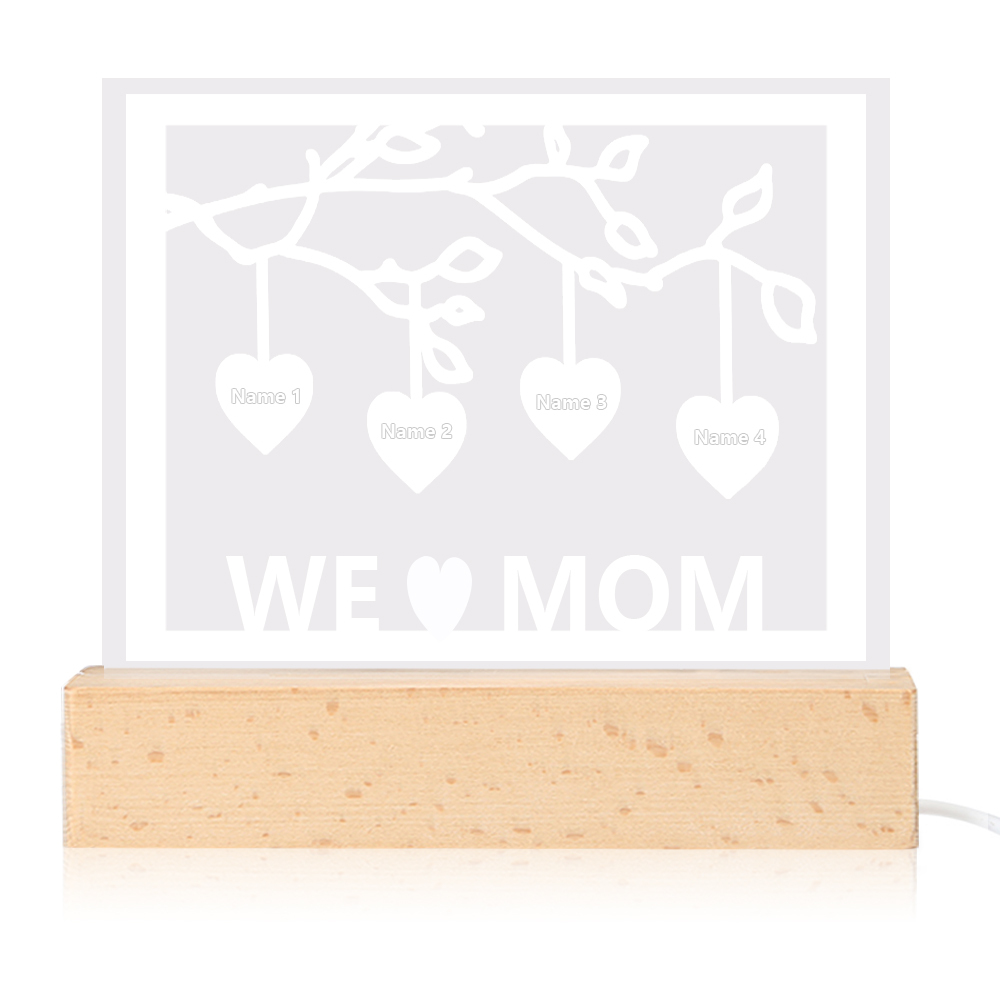 Personalised Family Tree Night Light LED Sign Engraved 4 Names Plaque USB Power Lamp-Jessemade AU