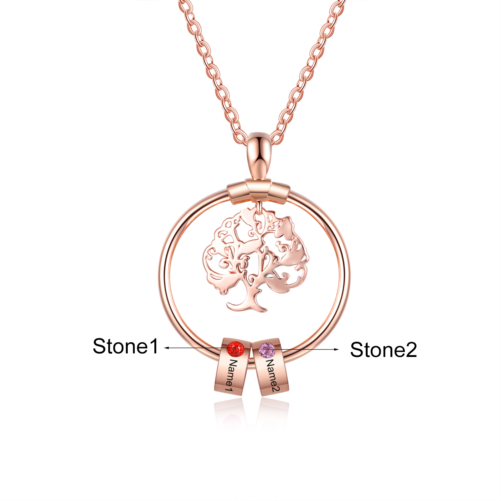 Personalised Family Tree Necklace With 2 Birthstones Engraved Names Gift For Mother-Jessemade AU
