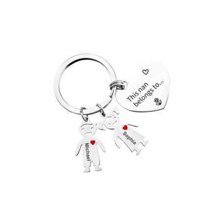 2 Names - Personalised Keychain with Kid Charm Engraved Names Keychain Heart Gift for Nan/Mum-Jessemade AU