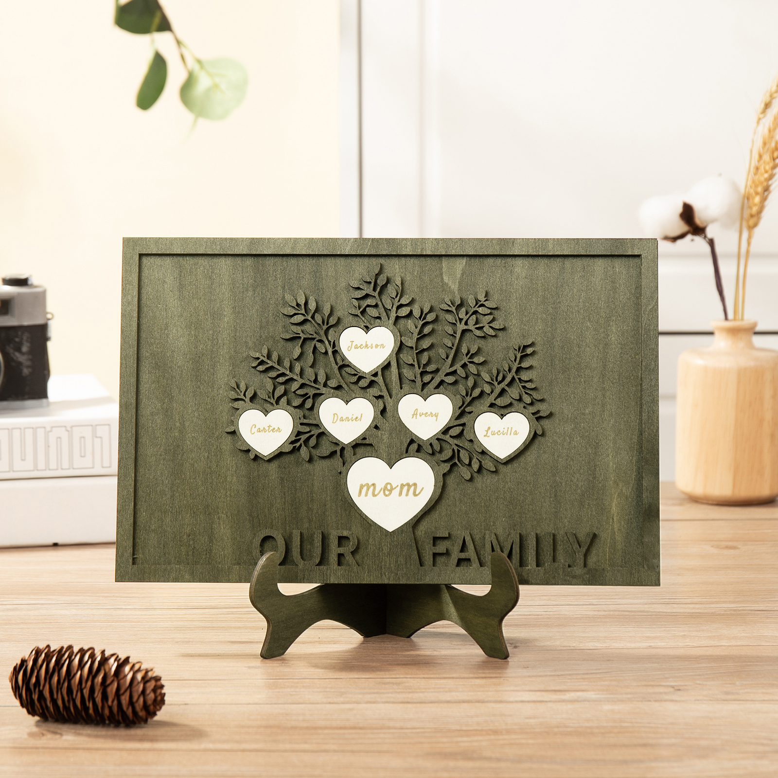Family Tree Wood Frame Personalised Family Tree Sign Custom 6 Names Plaque-Jessemade AU