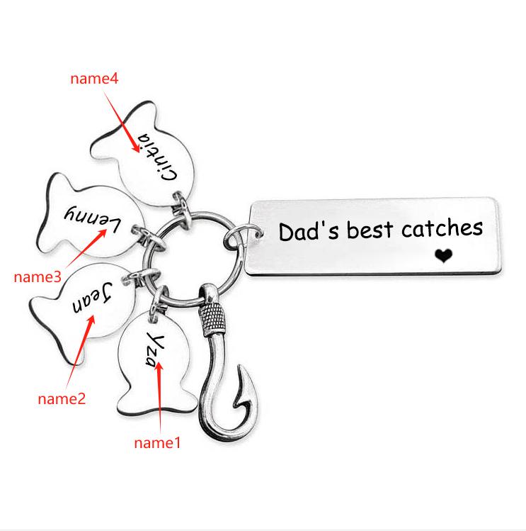 Personalised 4 Names Keychain Fish Charms Keychain Gifts For Daddy - Dad's best catches-Jessemade AU