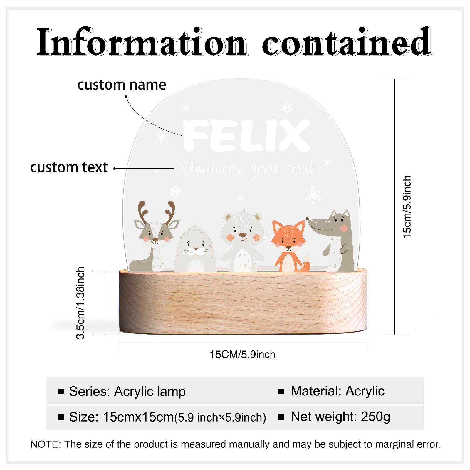 Personalised Snow Animal Night Light Custom Name LED Lamp Baby Gift-Jessemade AU