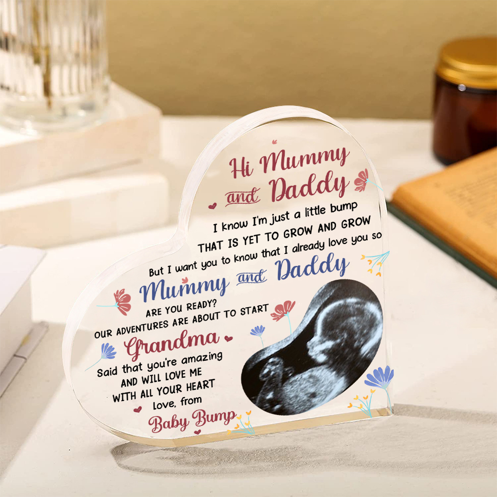 Personalised Photo Acrylic Heart Keepsake Ornaments Gifts for Mummy/Mommy/Daddy -  I Know I'm Just a Little Bump That Is Yet to Grow and Grow-Jessemade AU