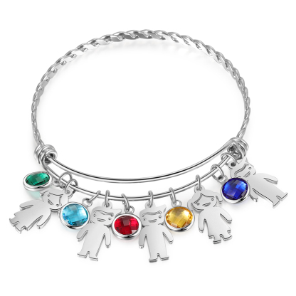 Personalised Kid Charms Bangle Bracelet With Names Customised 5 Birthstones Gift for Her-Jessemade AU