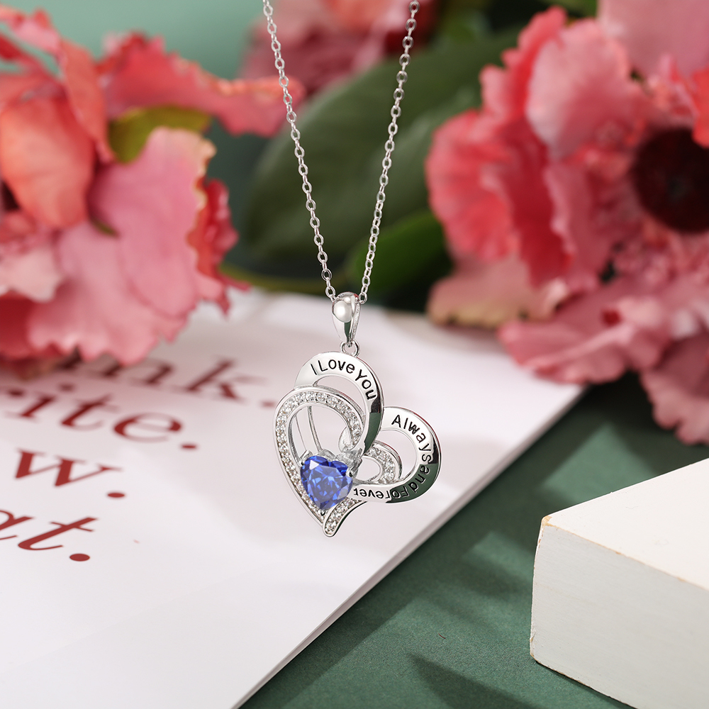 Personalised Heart Necklace with 1 Birthstone Engraved Names Gift For Women-Jessemade AU