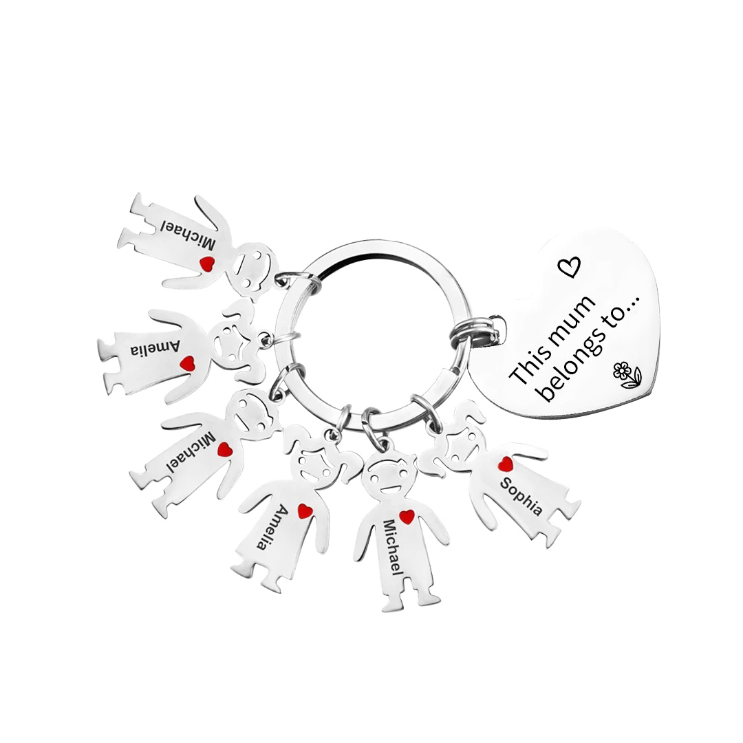 6 Names - Personalised Keychain with Kid Charm Engraved Names Keychain Heart Gift for Nan/Mum-Jessemade AU