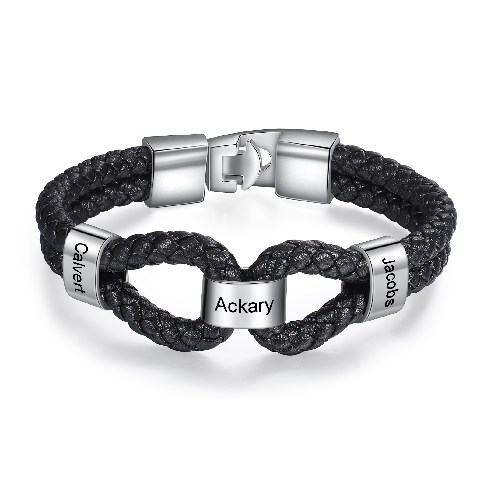 Personalised Braided Rope Men's Bracelet For Him Custom With Family 3 Names For Father-Jessemade AU