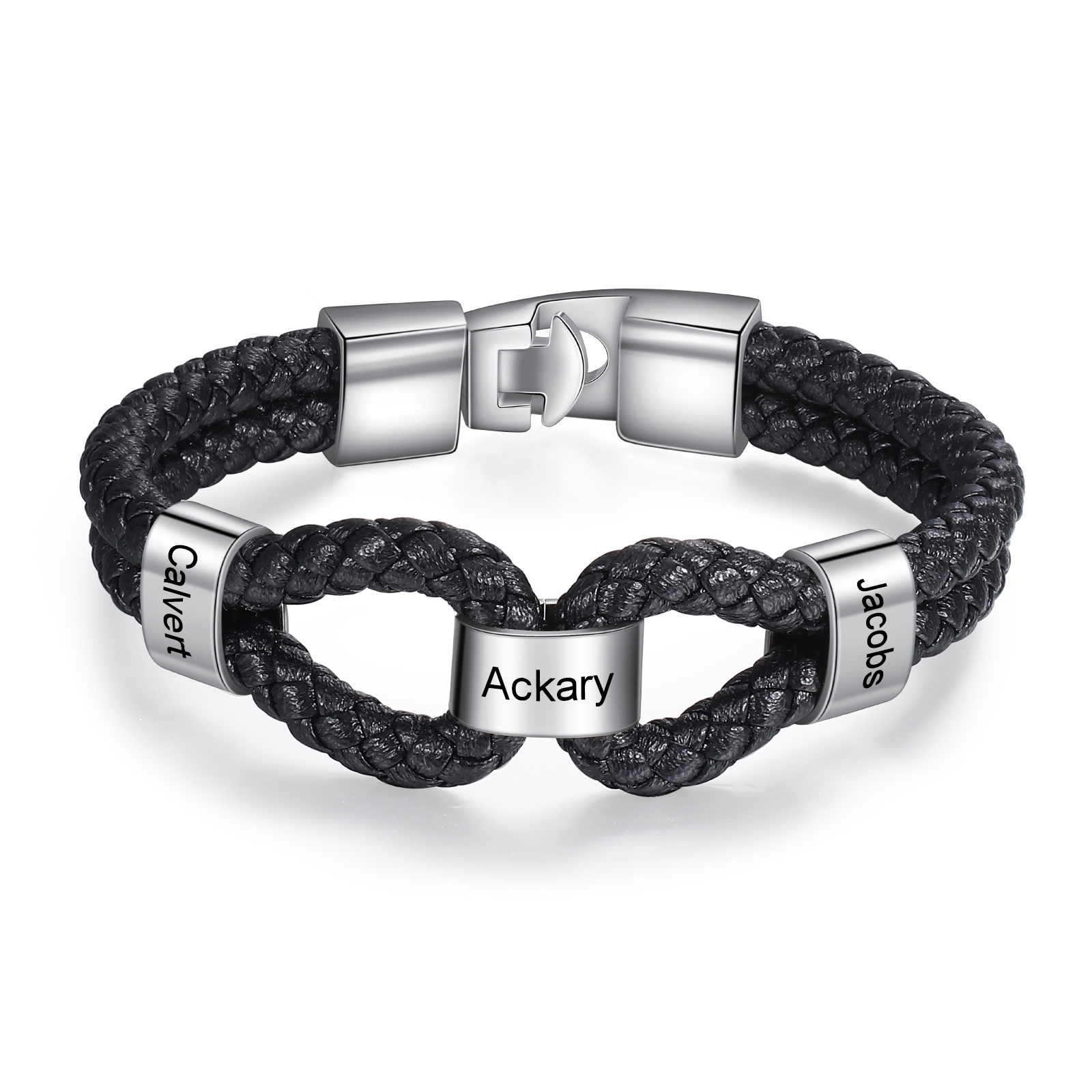 Personalised Braided Rope Men's Bracelet For Him Custom With Family 3 Names For Father-Jessemade AU