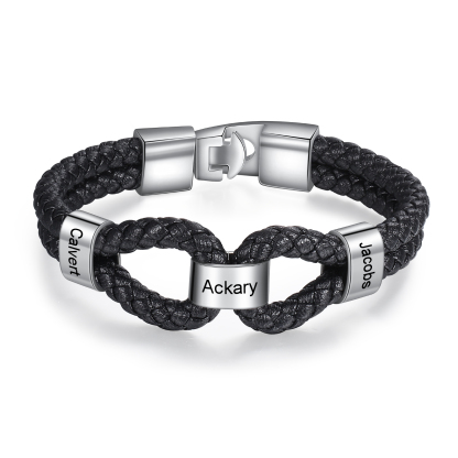 Personalised Braided Rope Men's Bracelet For Him Custom With Family 3 Names For Father-Jessemade AU