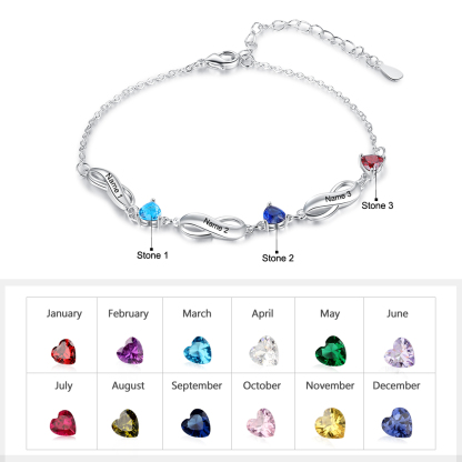 Personalised Infinity Bracelet With 3 Birthstones Engraved Names Bracelet Gift For Women-Jessemade AU