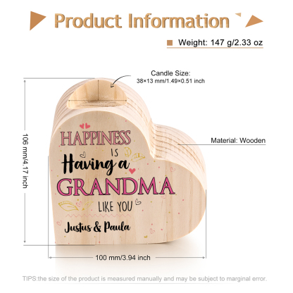 Custom Heart Candle Holder To My Grandma Flower Wooden Candlestick Happiness Is Having a Grandma Like You-Jessemade AU