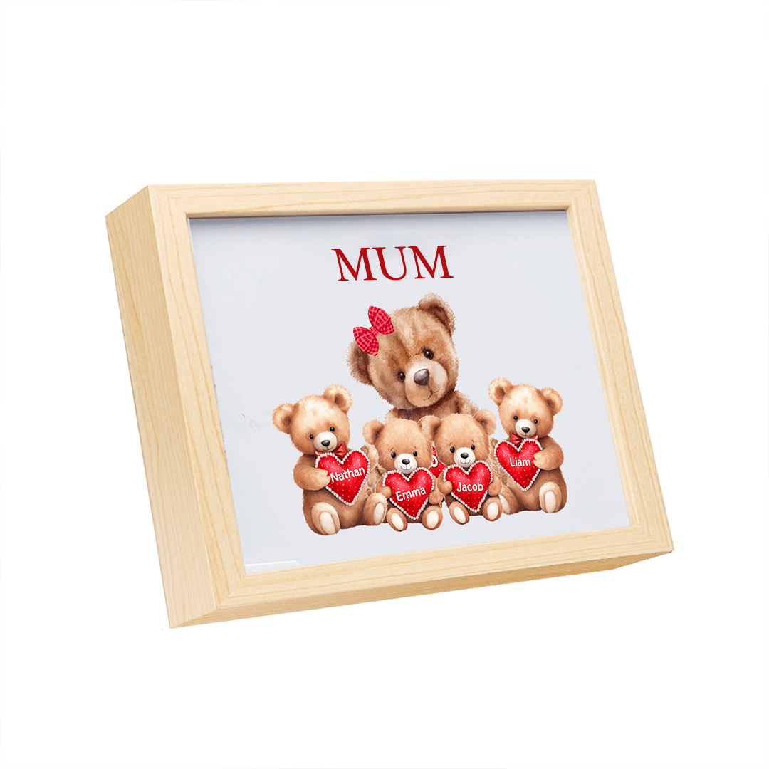 Personalised Frame Night Light Custom 1 Text  & 4 Names Teddy Bears Family Ornament Gifts for Mother/Grandma-Jessemade AU