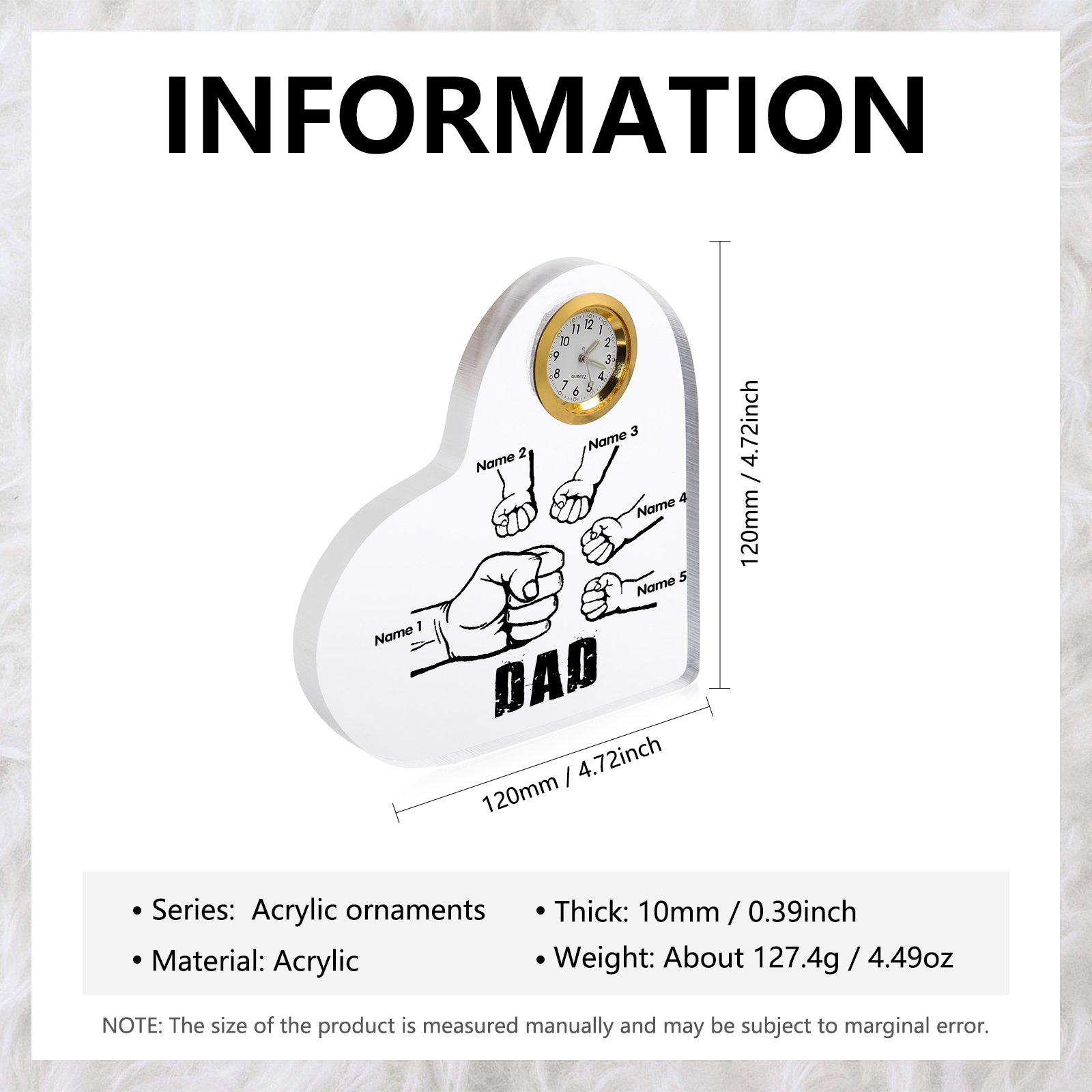 Father's Day Gifts Acrylic Heart Keepsake Personalised Fist Bump Heart Sign with 5 Names-Jessemade AU