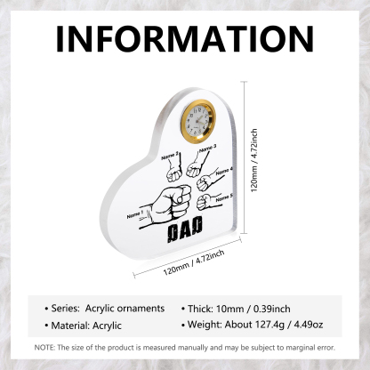 Father's Day Gifts Acrylic Heart Keepsake Personalised Fist Bump Heart Sign with 5 Names-Jessemade AU