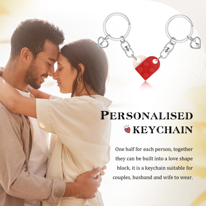 Brick Heart Keyring Set Custom 2 Letters Matching Couple Keychain Valentine's Day Gifts For Couples/Friends-Jessemade AU