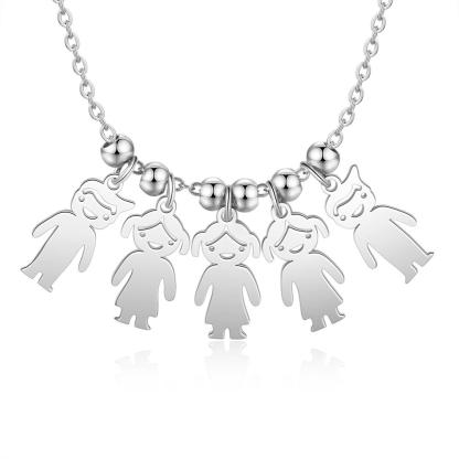 Personalised 5 Kids Charm Necklace Engraved Names Gifts for Mother-Jessemade AU