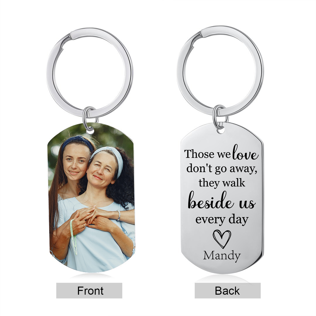 Personalised Memorial Photo Keychain Engrave 1 Name Keychain - Those we love don't go away, they walk beside us every day - Loss of Loved One-Jessemade AU
