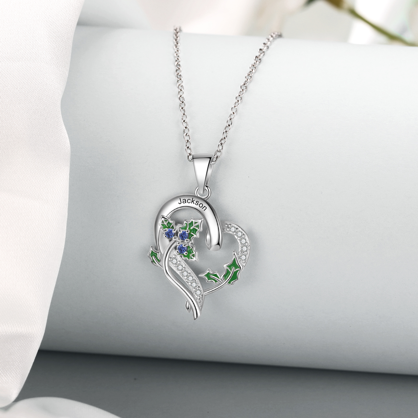 Personalised December  Birthflower Necklace With Birthstones Custom 1 Name Necklace For Her-Jessemade AU