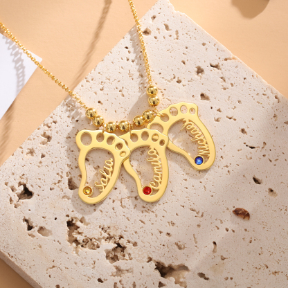 Personalised Baby Foot With 3 Birthstones Engraved Names Gift For Mother-Jessemade AU