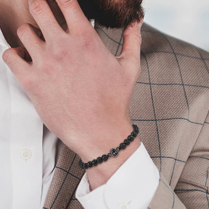 Tiger Eye Men's Bracelet Personalised Photo Projection Bracelet Black Gallstone Beads Warp Bracelet-Jessemade AU