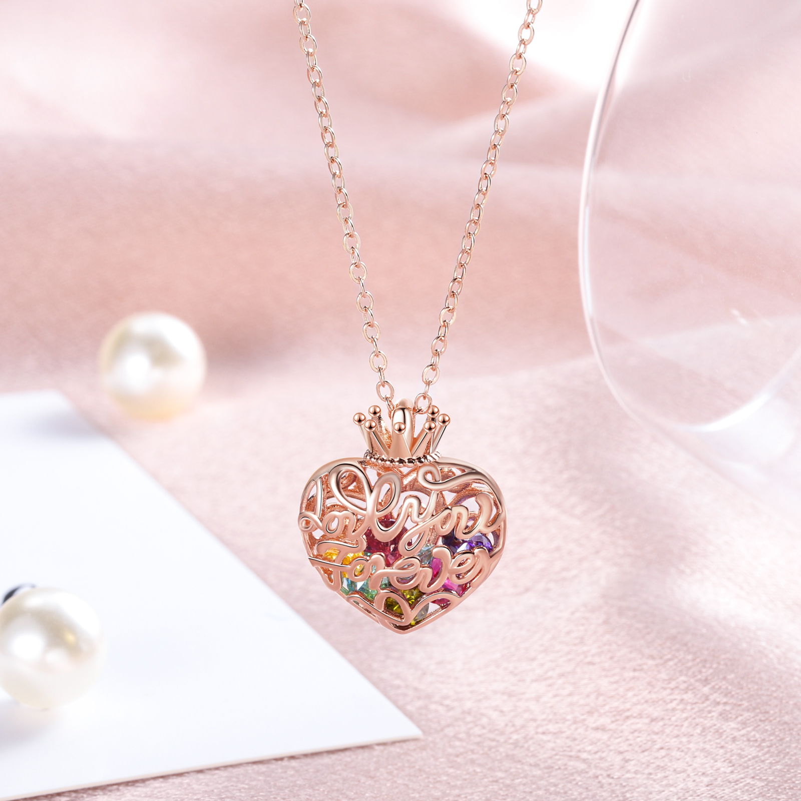 Personalised Tridimensional Birthstone-Heart Necklace-Jessemade AU