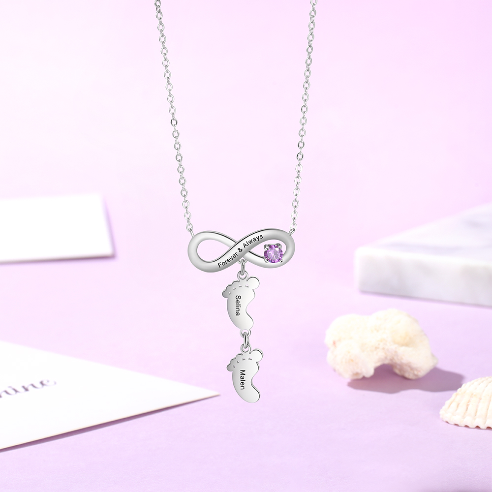 Mother's Day Gifts Personalised Infinity Baby Feet Mother Necklace Engraved 2 Names Necklace Gifts For Mom-Jessemade AU