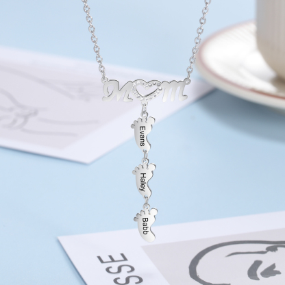 Mother's Day Personalised Baby Feet Necklace Engraved 3 Names Necklace Gifts For Mum-Jessemade AU