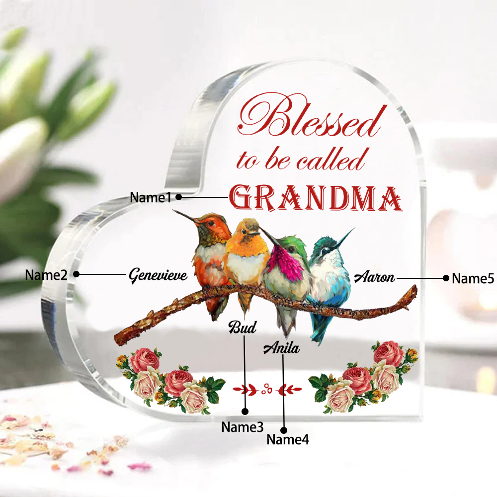 Acrylic Heart Keepsake Custom 5 Names Birds Decor Personalised Gifts for Grandma Mum-Jessemade AU