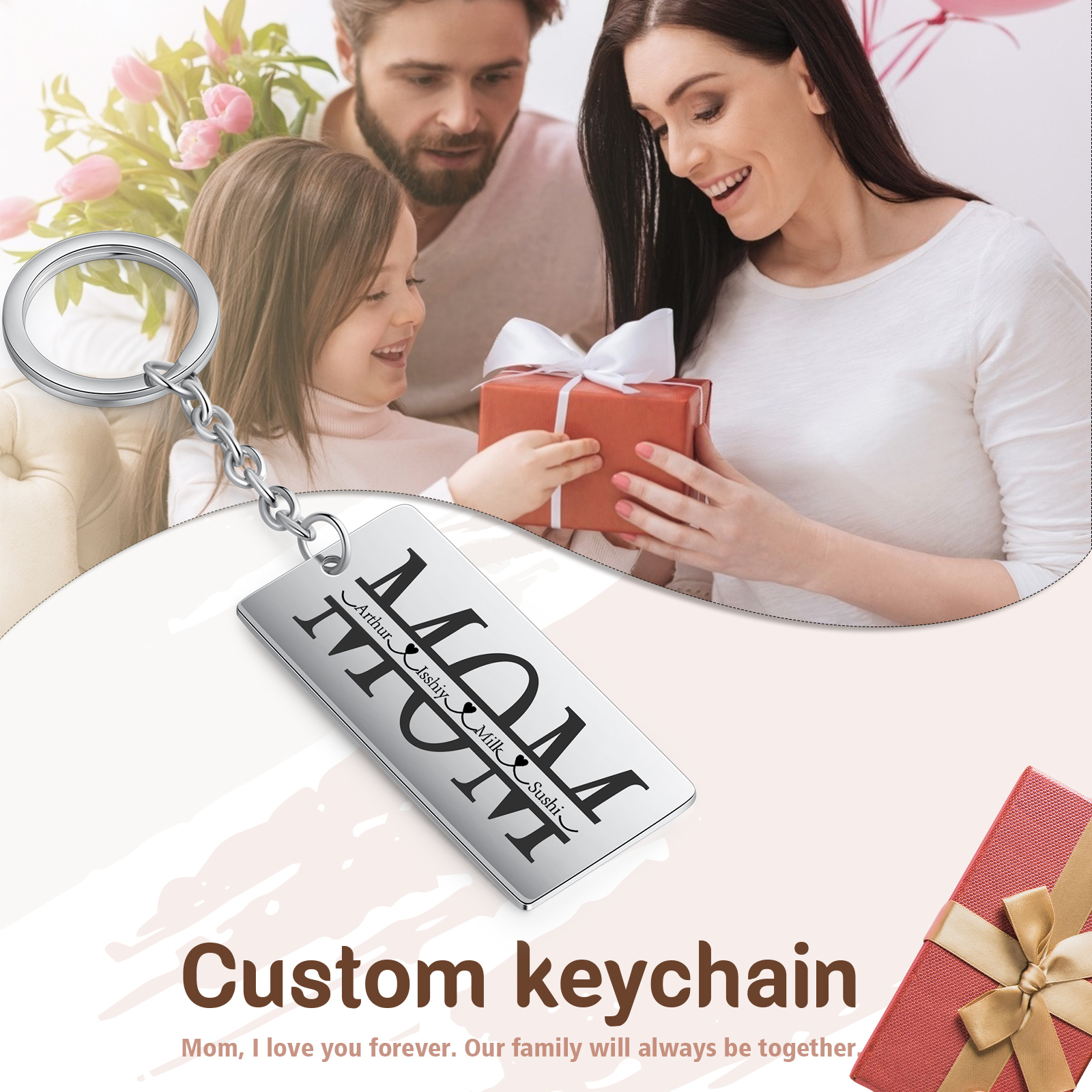 Personalised Keychain Engraved 4 Names Keychain Gifts For Mom-Jessemade AU
