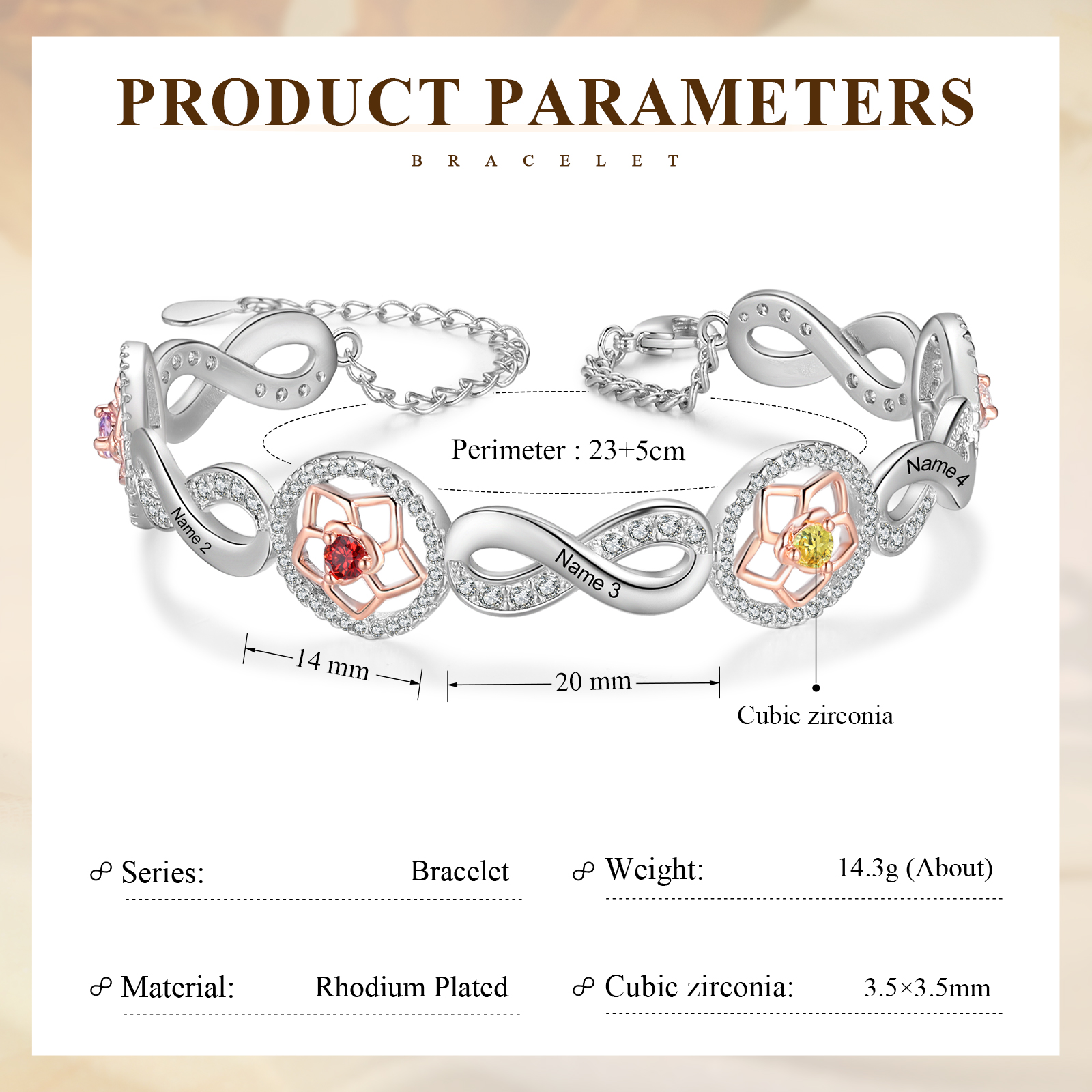 Personalised Women's Bracelet Custom 4 Birthstones & 4 Names Infinity Bracelet Birthday Gift for Her-Jessemade AU