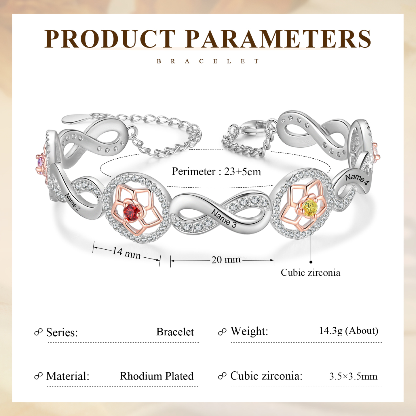 Personalised Women's Bracelet Custom 4 Birthstones & 4 Names Infinity Bracelet Birthday Gift for Her-Jessemade AU