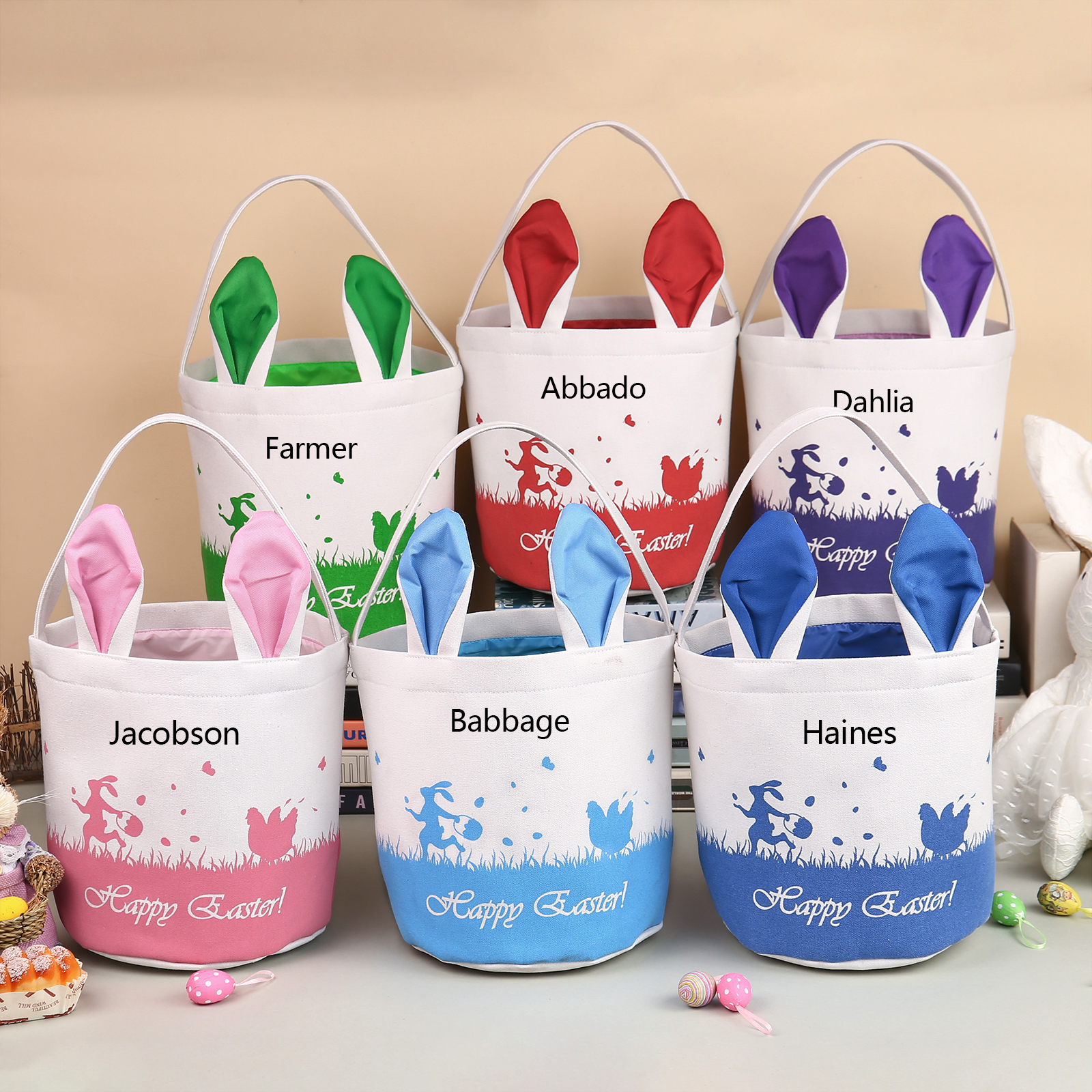 Personalised Bunny Tote Bag Customised with Name Bunny Bucket Bag Easter Gifts-Jessemade AU